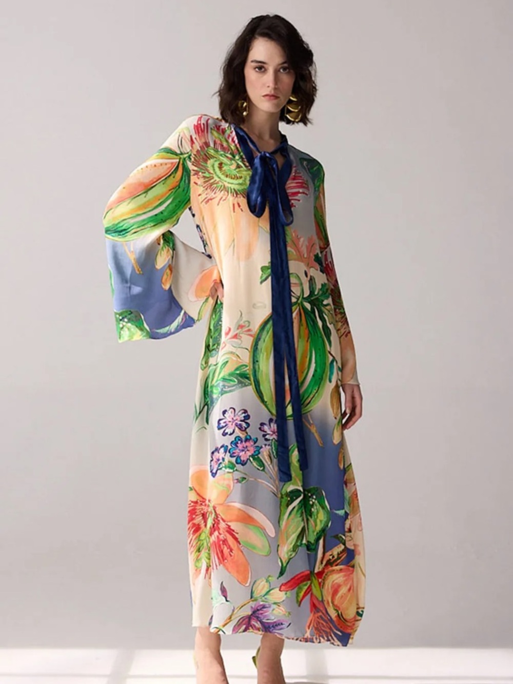 NWT Verb Pallavi Singhee Gemma Maxi Dress In Blue Ombre Multi Print Small $250